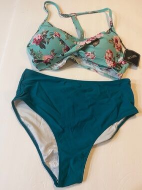 JILLUMI Women's High Waist   Bikini Two Piece Removable Strap Bandeau  Size M